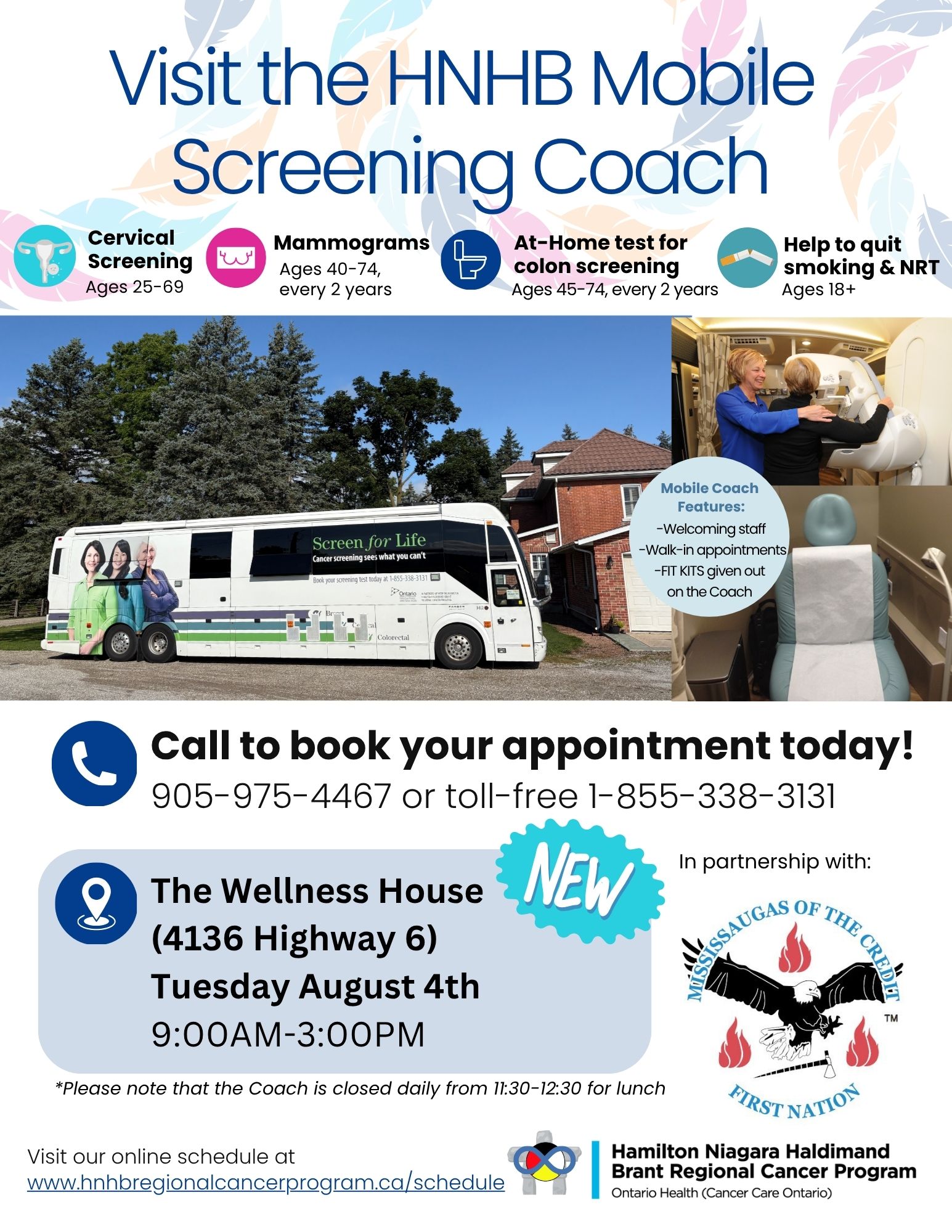 Mobile Cancer Screening Coach Bus Schedule for August