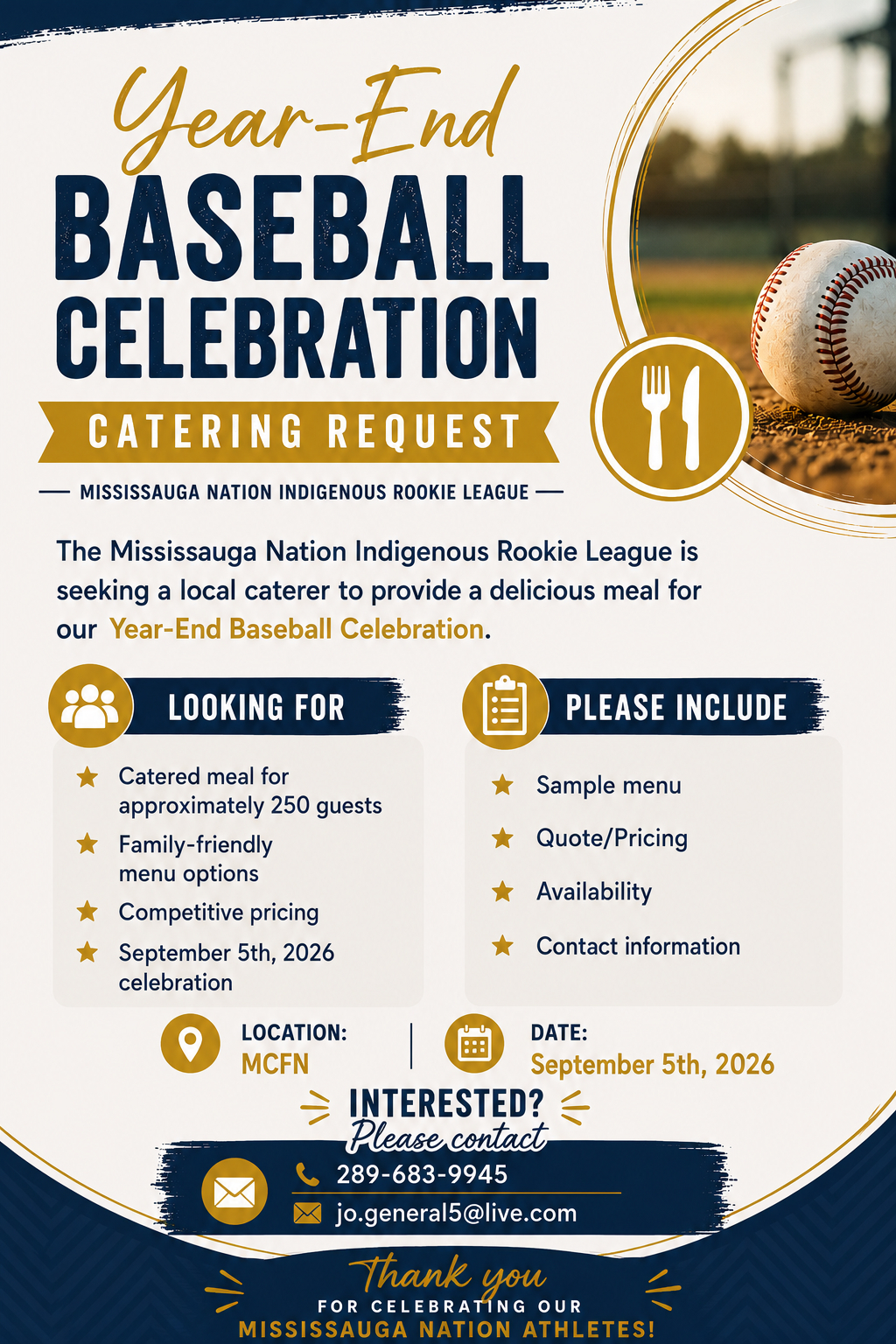 Year-End Baseball Celebration Catering Request