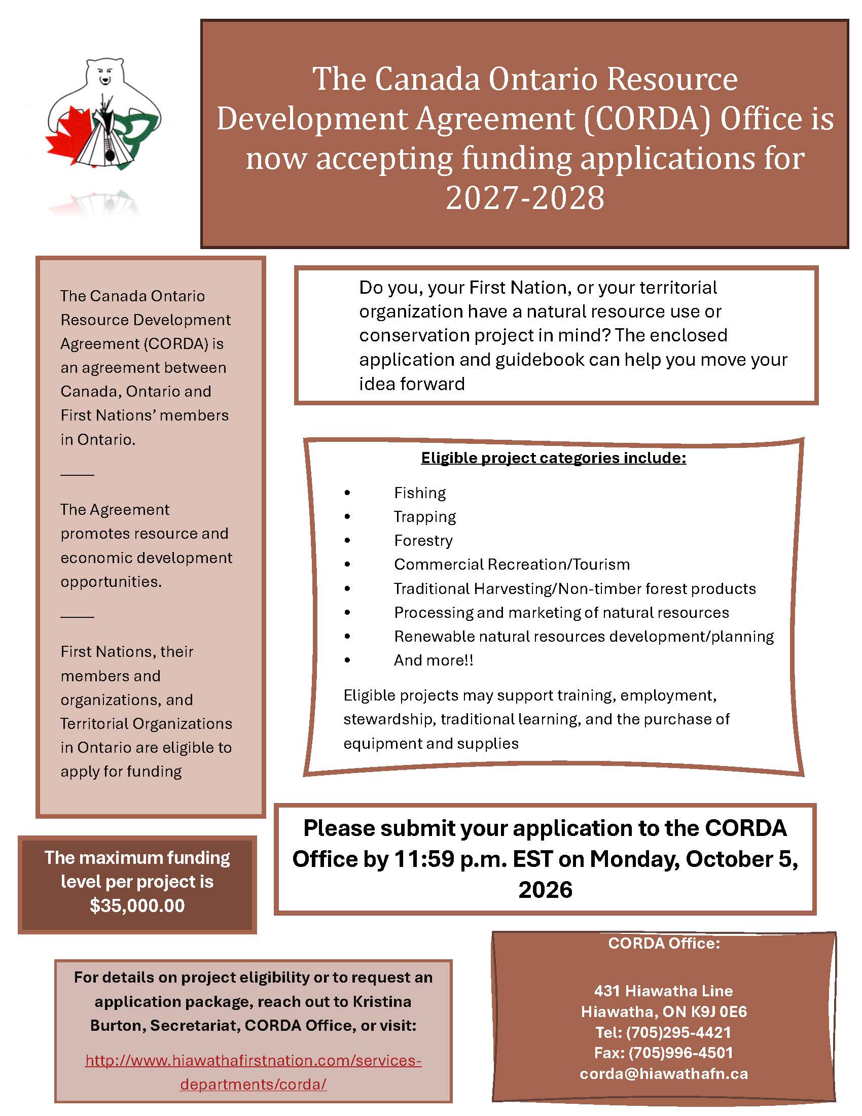 Canada Ontario Resource Development Agreement (CORDA) 2027-28 Applications are OPEN!