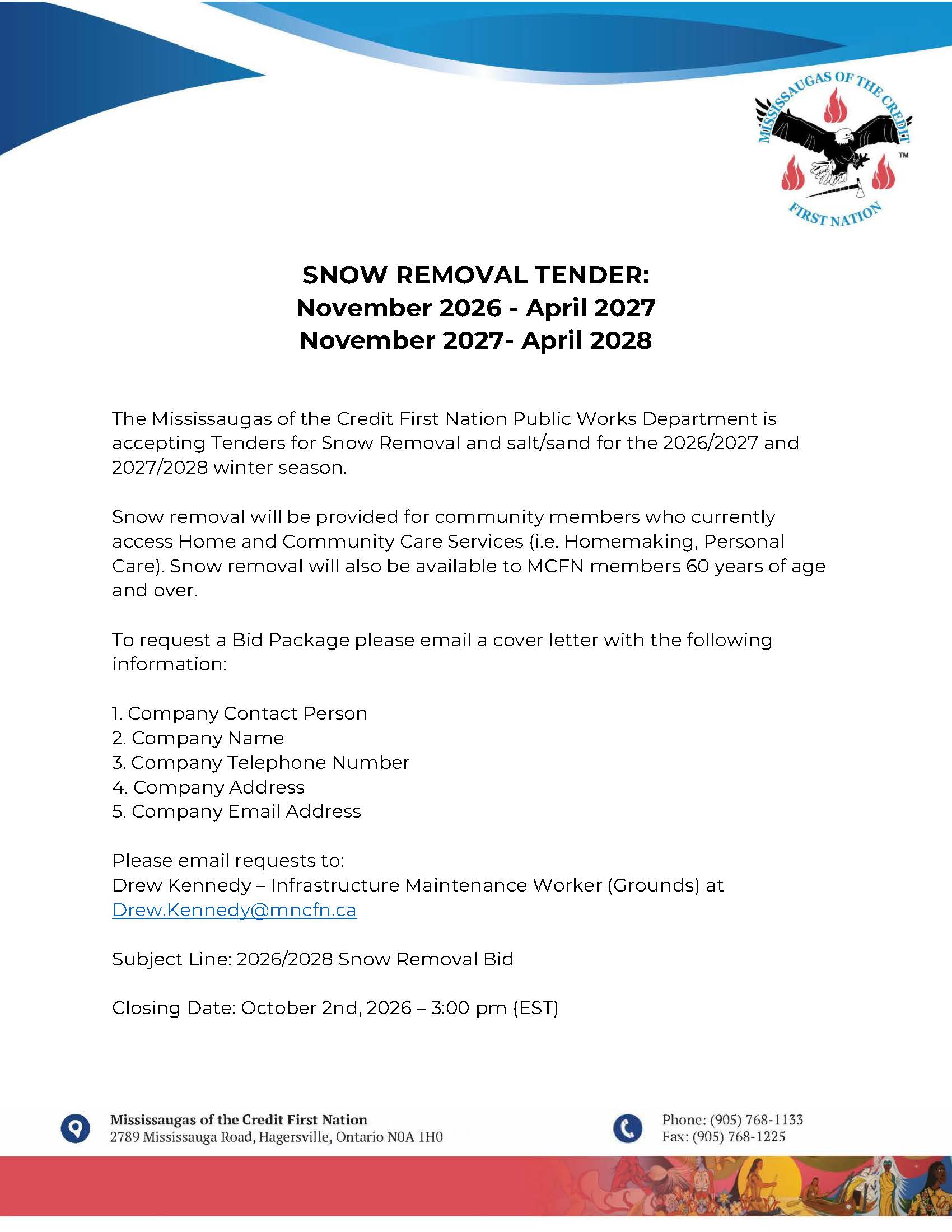 Snow Removal Tender Call for 2026/2027 & 2027/2028 Seasons