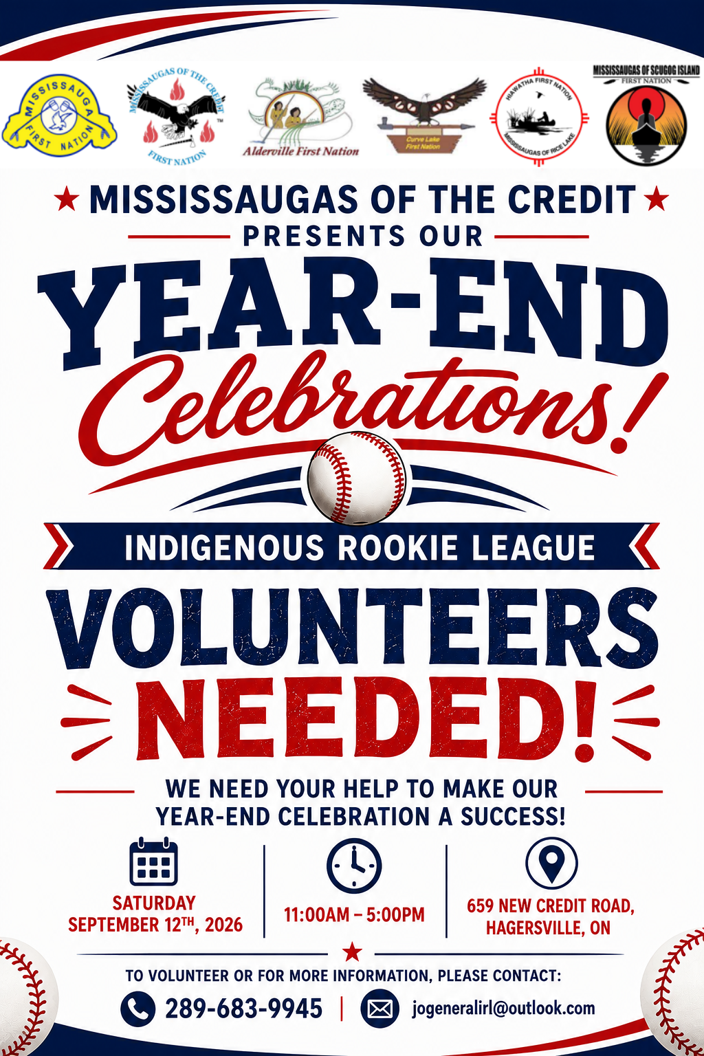 VOLUNTEERS NEEDED for Indigenous Rookie League Year-End Celebration!