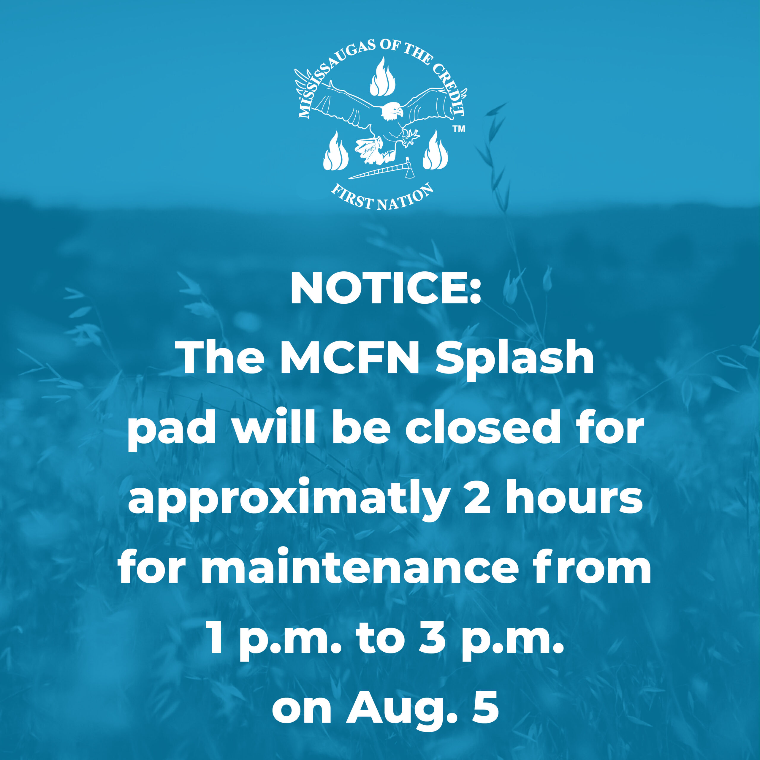MCFN Splash pad closure Aug. 5
