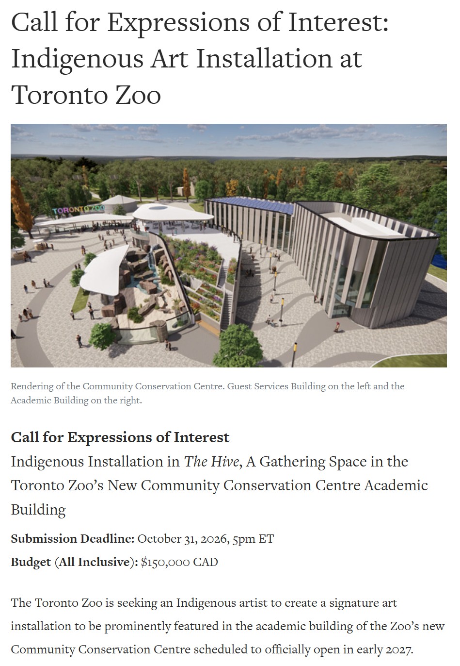 Call for Expressions of Interest: Indigenous Art Installation at Toronto Zoo