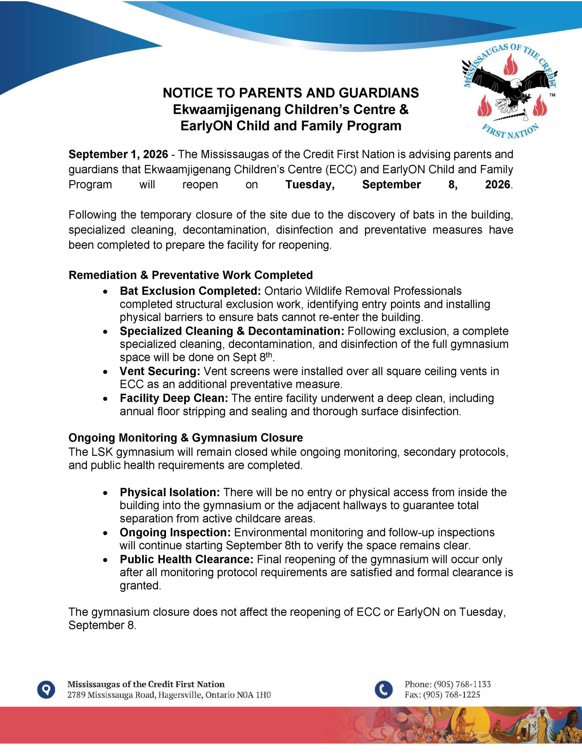 NOTICE: ECC & EarlyON Programming Update