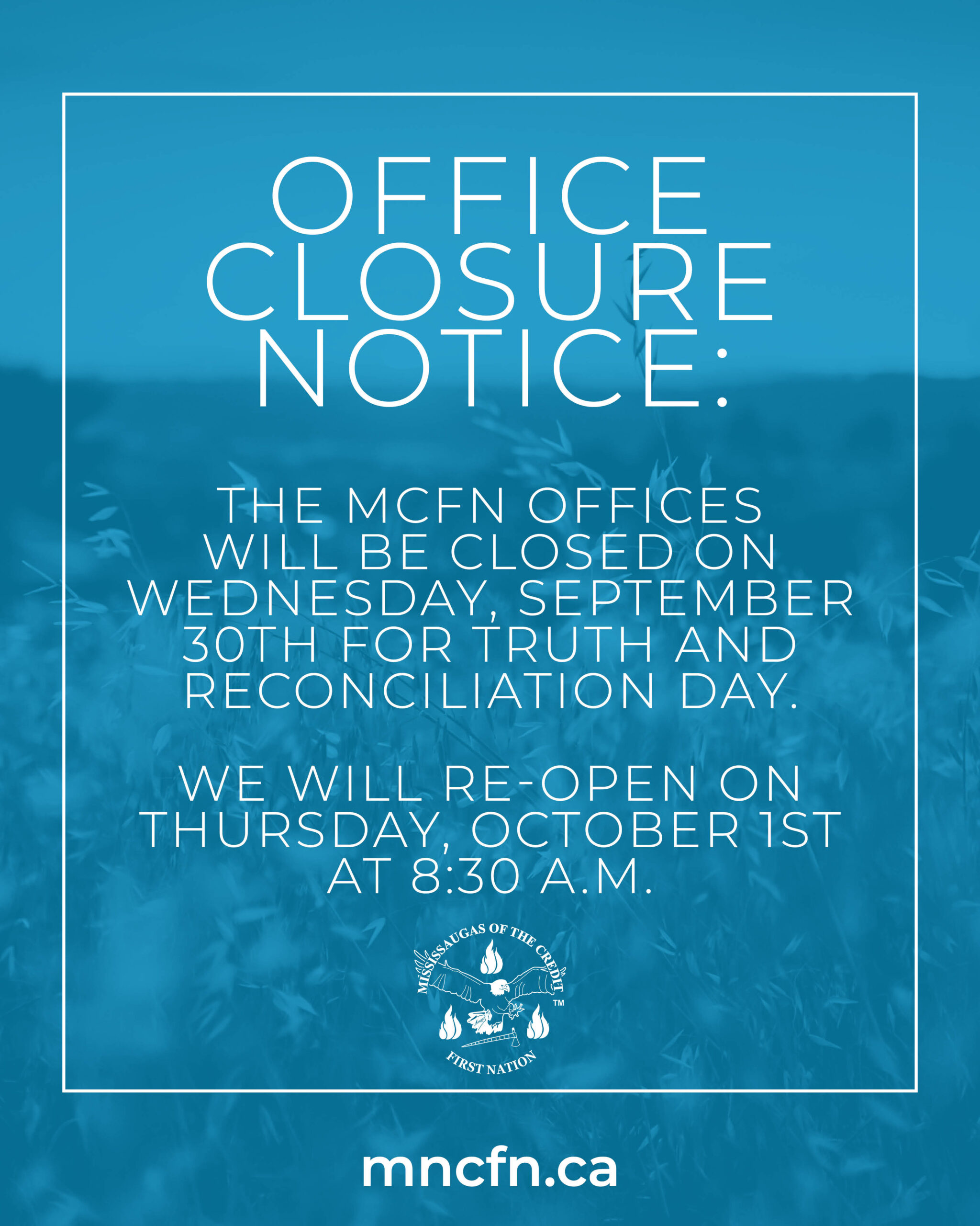 Office Closure Notice: Truth & Reconciliation Day