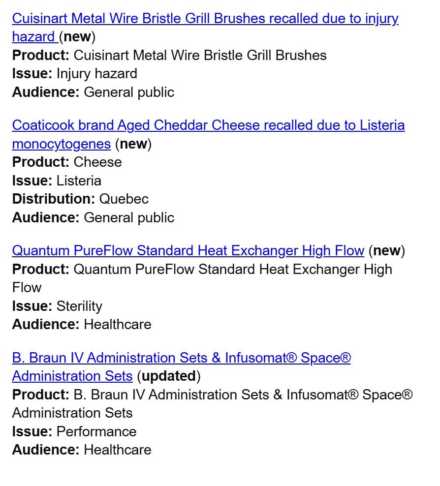 Product Recall Notices from Government of Canada