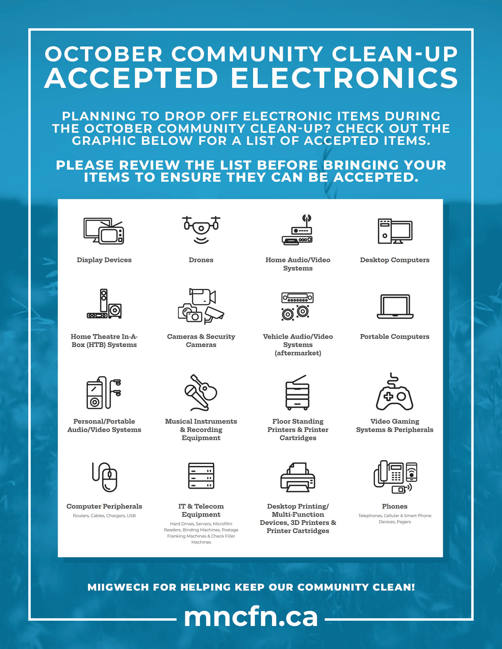 October Community Clean-Up – Accepted Electronic Items